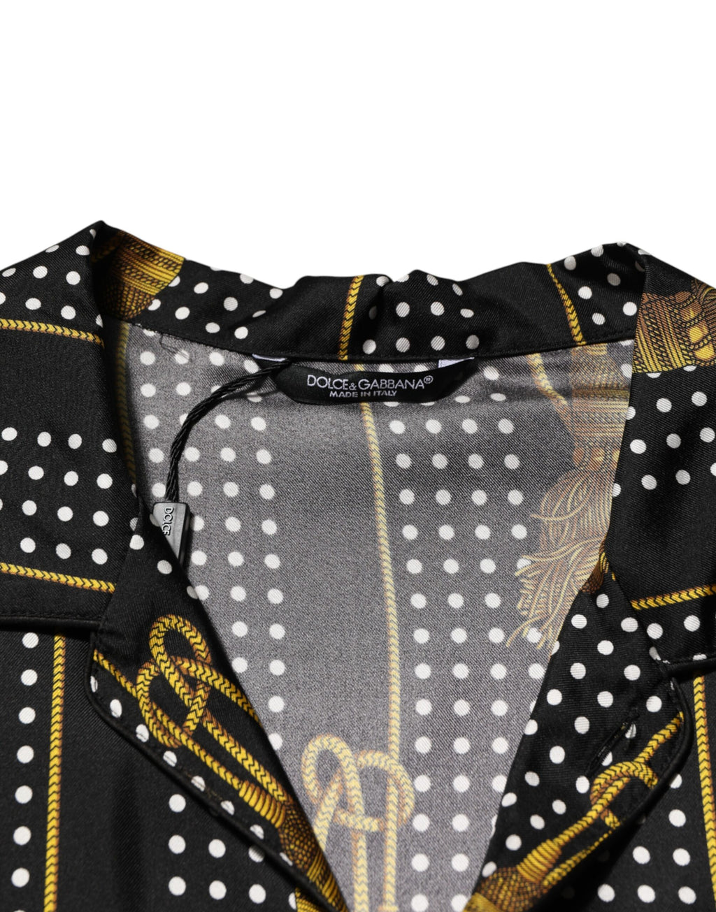 Dolce & Gabbana Black Dotted Tassel Silk Button Down Shirt