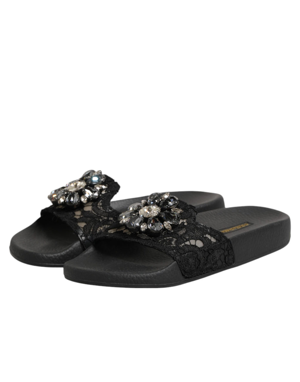 Dolce & Gabbana Black Devotion Matelassé Leather Slides Shoes