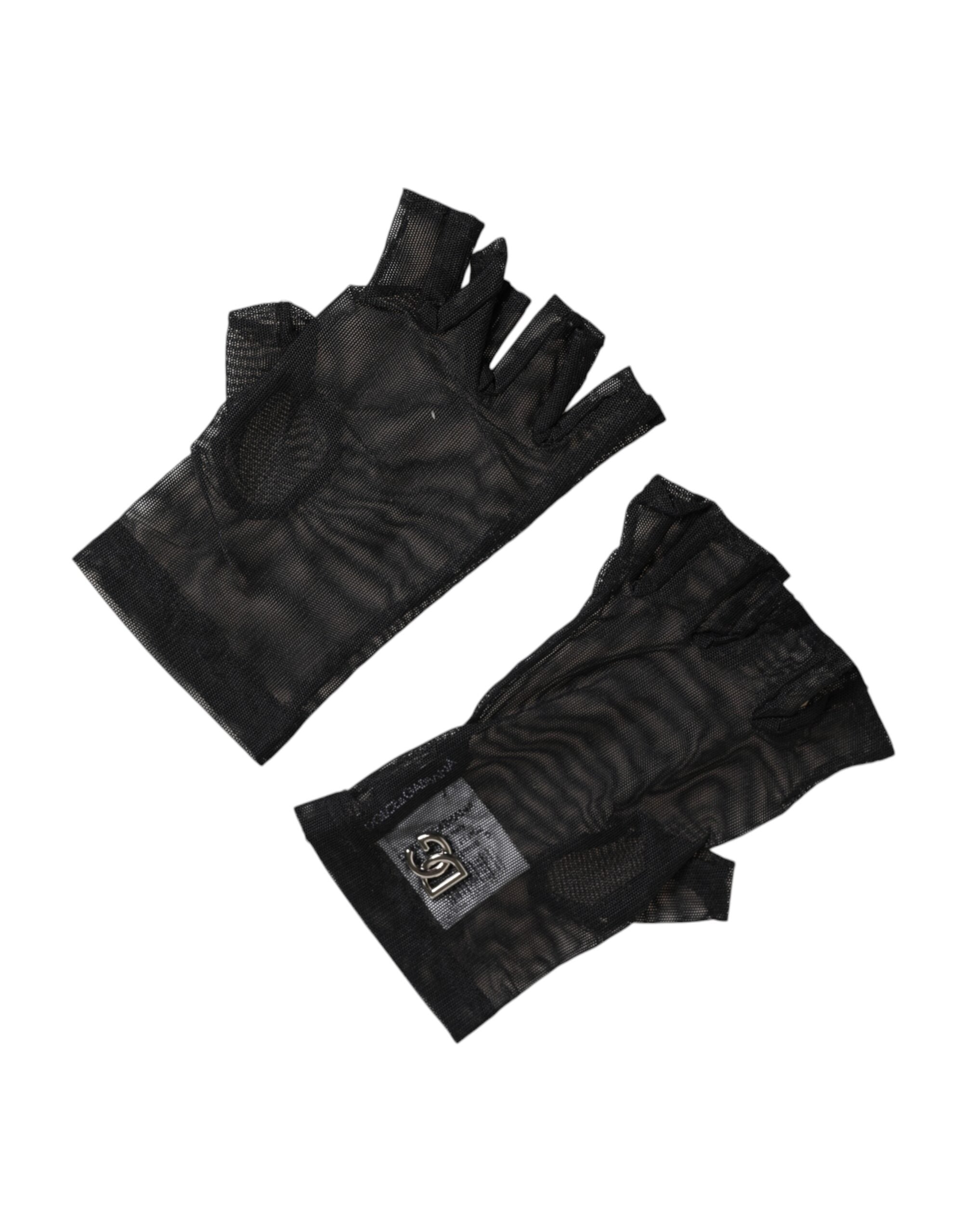 Dolce & Gabbana Black Nylon Wrist Length Fingerless Mitten Gloves