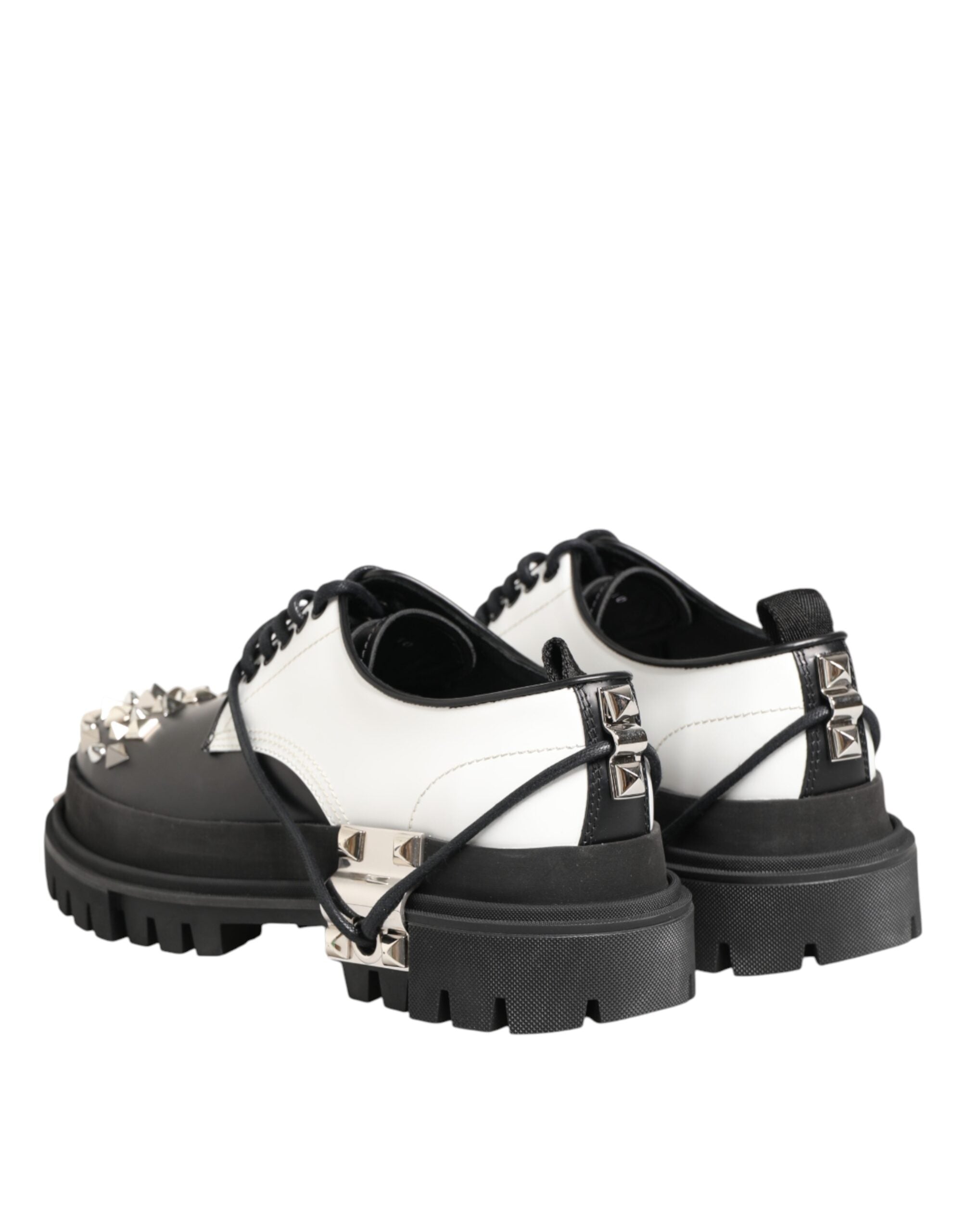 Dolce & Gabbana Black White Studded Men Formal Derby Shoes