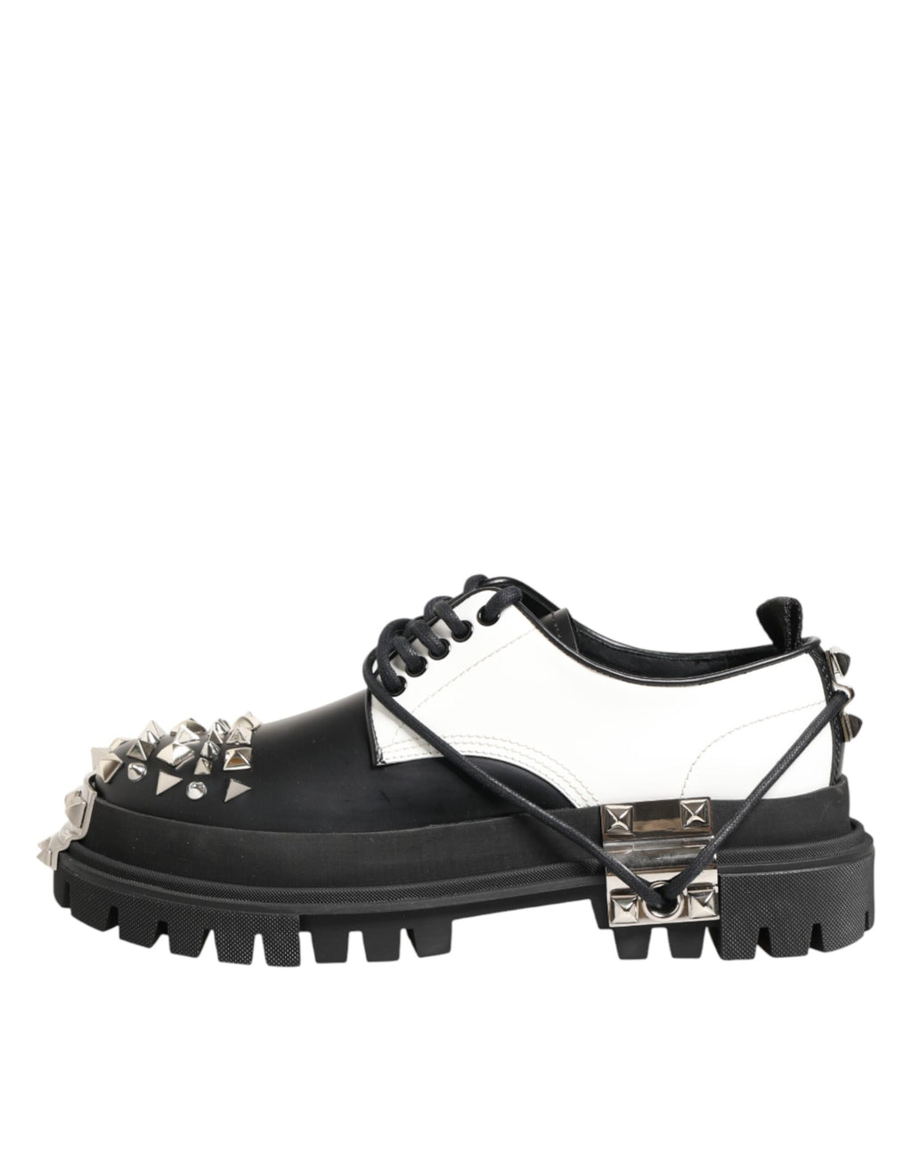 Dolce & Gabbana Black White Studded Men Formal Derby Shoes
