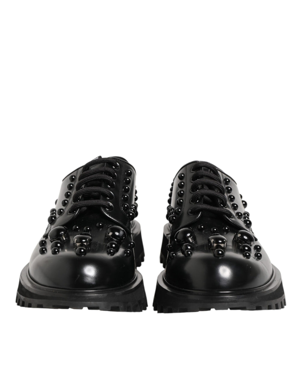 Dolce & Gabbana Black Leather Studded Men Formal Derby  Shoes