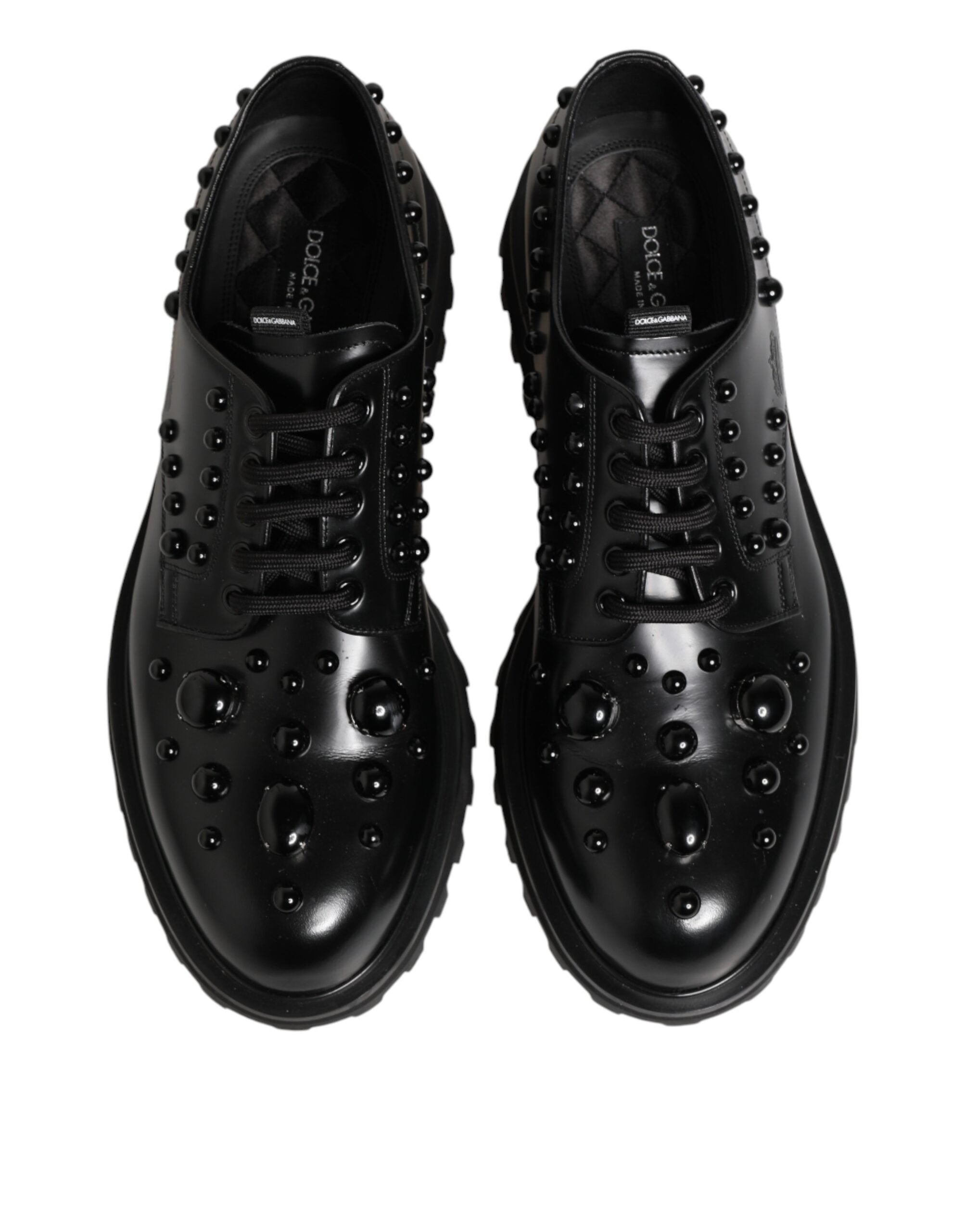 Dolce & Gabbana Black Leather Studded Men Formal Derby  Shoes