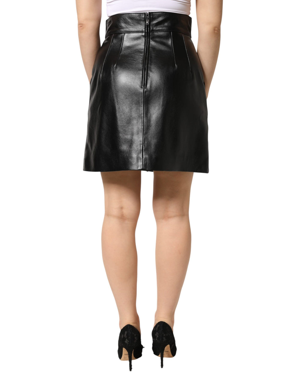 Dolce & Gabbana Black Leather Pencil Cut HighWaist Mini Skirt